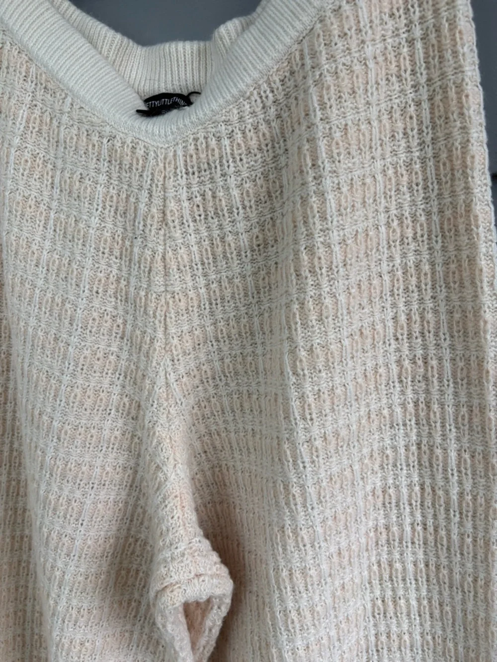 PrettyLittleThing Cream Knit Wide-Leg Pants - Picture 3 of 5